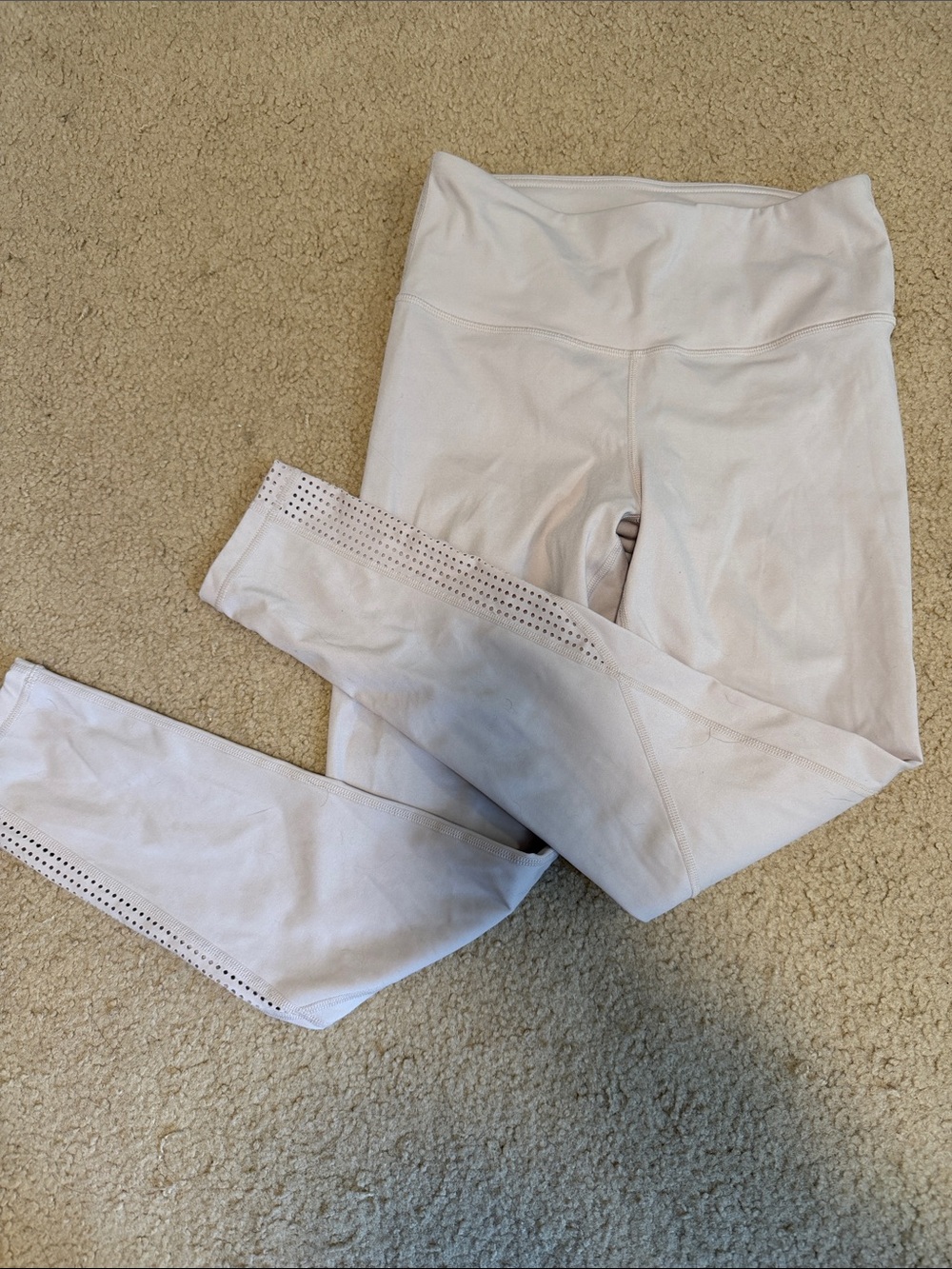 S High-Waist cream colored Leggings with Laser-Cut Detail